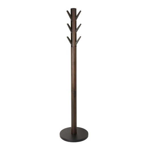 Perchero de pie de madera de caucho en natural oscuro y negro, Ø 40 x 168 cm | Flapper