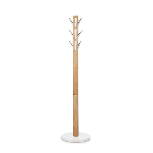 Perchero de pie de madera de caucho en natural y blanco, Ø 40 x 168 cm | Flapper