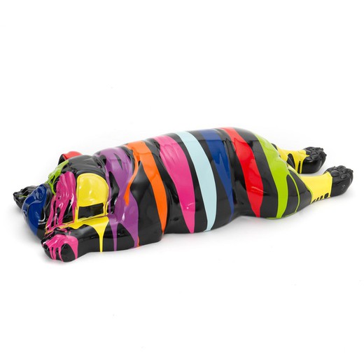Multicolored polyresin lying dog, 35x94x22 cm