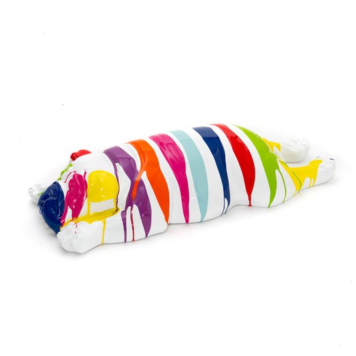Multicolored polyresin lying dog, 35x94x22 cm