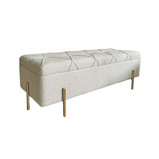 Capitone Rhombus Footboard in Anat Upholstery and Beige/Gold Metal, 120x40x42 cm