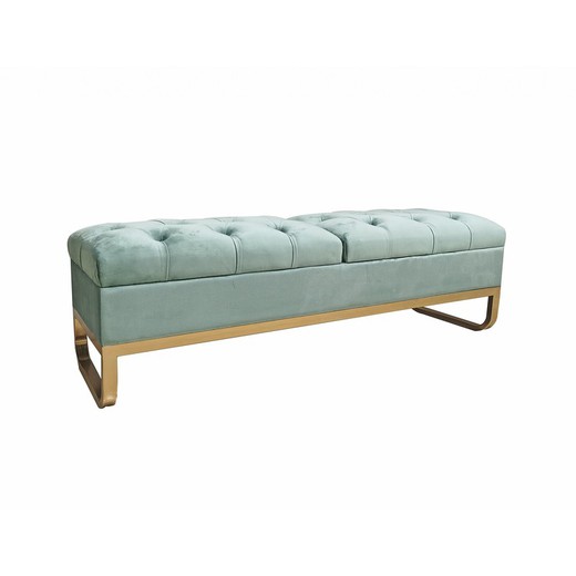 Turquoise/Gold Velvet and Metal Footboard, 120x40x44 cm