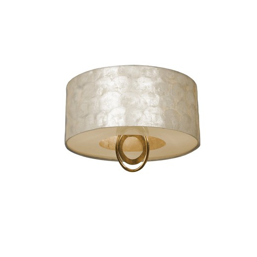 3-ljus taklampa i metall, bladguld och Eden vit pärlemor, Ø40x34cm
