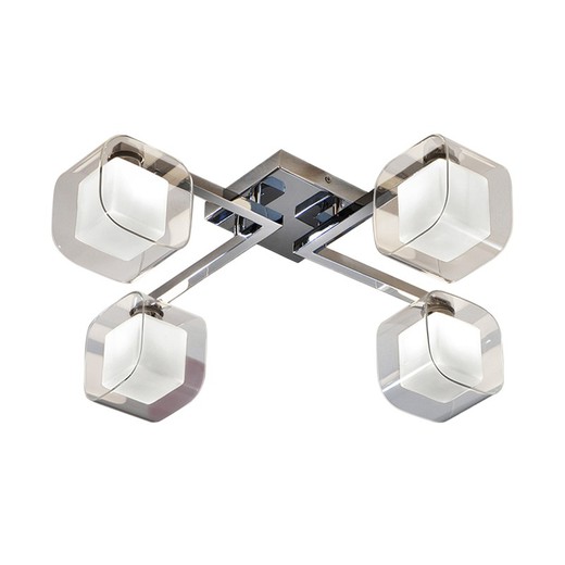 Cube Double Crystal en Steel 4-lichts plafondlamp, 59x59x18cm