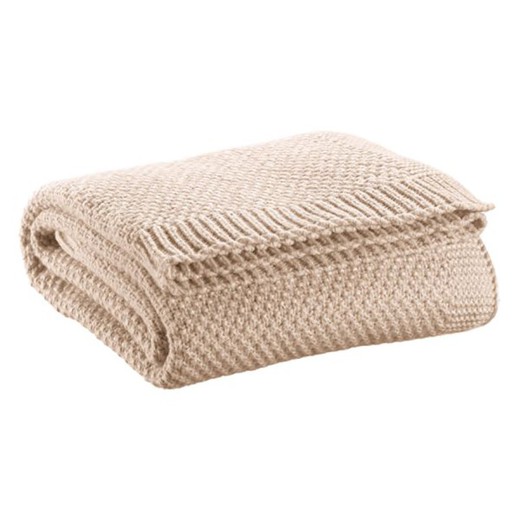 Strickplaid aus recyceltem Polyester in Beige, 160 x 130 cm | Danilo