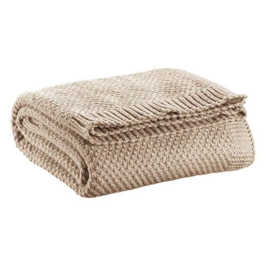 Plaid en tricot de polyester recyclé beige, 160 x 130 cm | Danilo