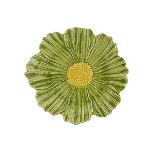 Cosmos earthenware dessert plate in green, 22.5 x 22 x 3 cm | Maria Flor