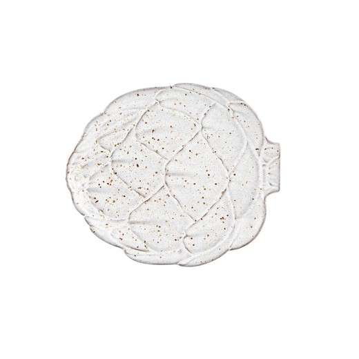Blanker Dessertteller aus Steingut, 23,8 x 20,3 x 2,4 cm | Artischocke