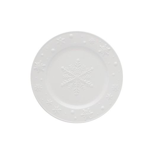 White earthenware dessert plate, Ø 22 x 2 cm | Snowflakes