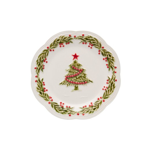 White and multicoloured earthenware dessert plate, Ø 21 x 2.3 cm | Christmas