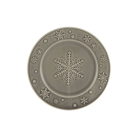 Earthenware dessert plate in grey, Ø 22 x 2 cm | Snowflakes