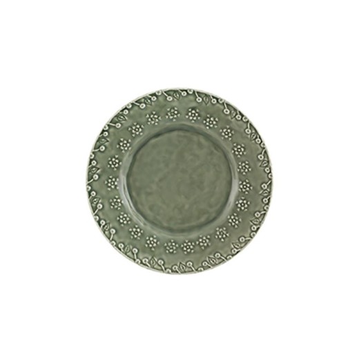 Earthenware dessert plate in grey-green, 22.9 x 22.9 x 3 cm | Flora