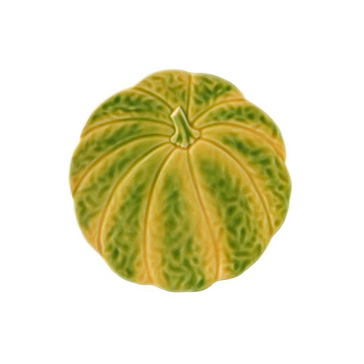 Plato de postre de loza en naranja y verde, 22 x 21,8 x 2 cm | Calabaza