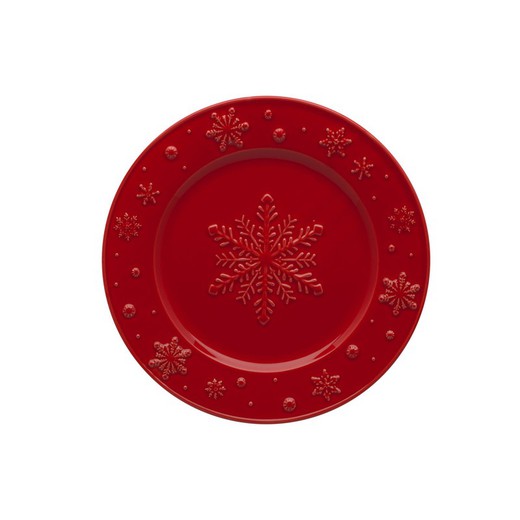 Red earthenware dessert plate, Ø 22 x 2 cm | Snowflakes