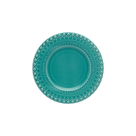 Turquoise earthenware dessert plate, 22 x 22 x 2.8 cm | Fantasy