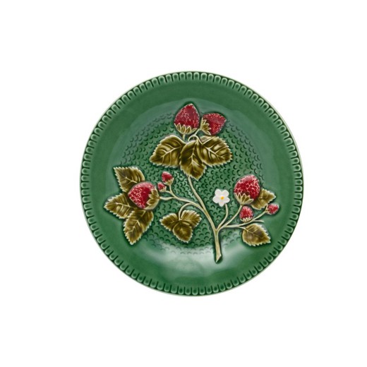 Earthenware dessert plate in green and red, Ø 20 x 2.5 cm | Strawberries