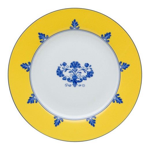 Porcelain dessert plate in yellow and blue, Ø 20.8 x 2.3 cm | white castle