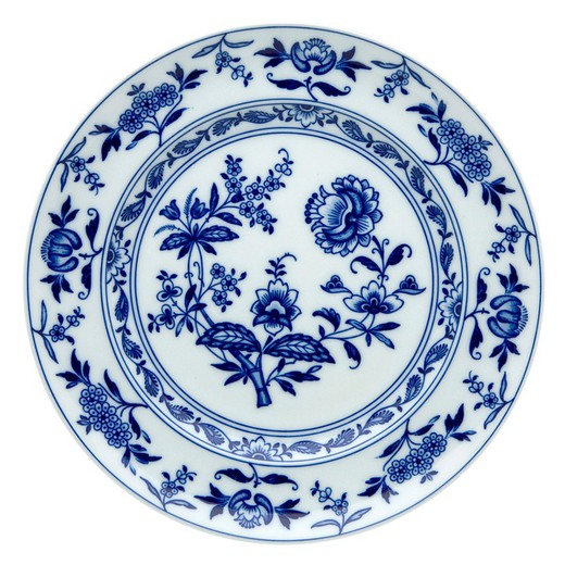 Prato de sobremesa em porcelana azul, Ø 21,6 x 2,6 cm | Margão