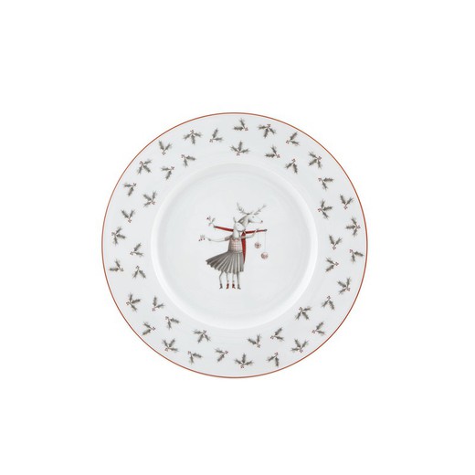 Porcelain dessert plate in white, red and black, 22.8 x 22.8 x 1.7 cm | Christmas