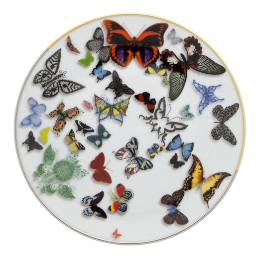 Piatto da dessert in porcellana multicolore, Ø 19,4 x 2,2 cm | sfilata di farfalle