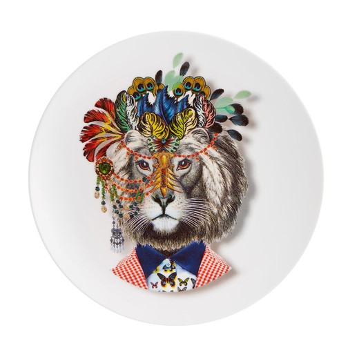 "Jungle king" desserttallerken i porcelæn i flerfarvet, Ø 23 x 2,9 cm | Elsk hvem du vil have