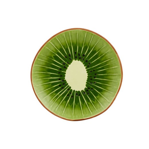 Kiwi Dessert Plate in Green and Brown Stoneware, 21.7 x 21.2 x 2.7 cm | Tropical Fruits