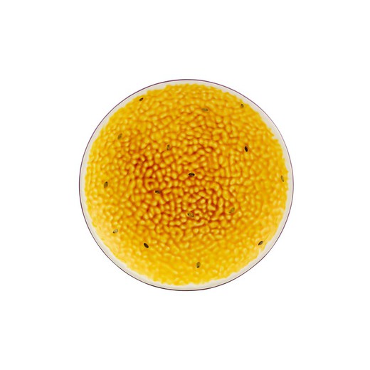 Prato de sobremesa de maracujá em faiança nas cores amarelo e roxo, Ø 21 x 2,6 cm | Frutas Tropicais