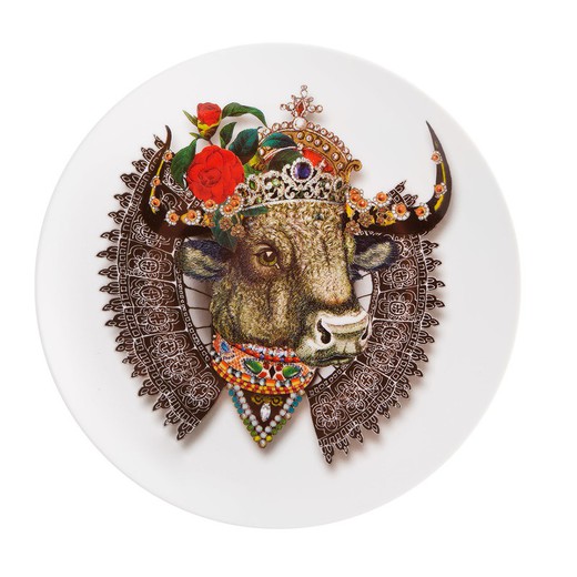 "Monseigneur bull" desserttallerken i porcelæn i flerfarvet, Ø 23 x 2,9 cm | Elsk hvem du vil have