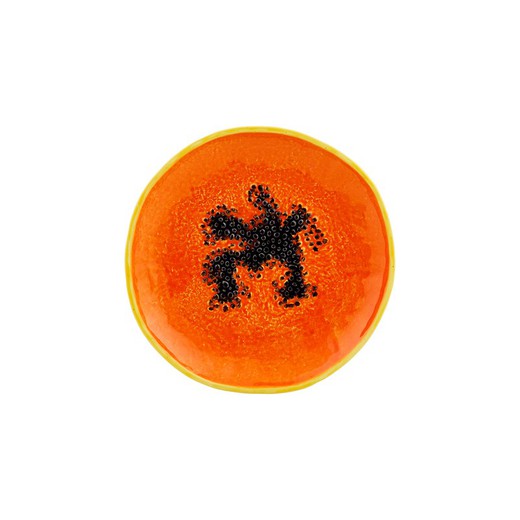 Papaya Earthenware Dessert Plate in Orange and Yellow, 21.1 x 21 x 2.6 cm | Tropical Fruits