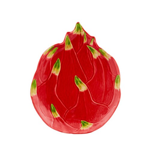 Pitaya Earthenware Dessert Plate in Pink and Green, 25.8 x 20.6 x 2.6 cm | Tropical Fruits