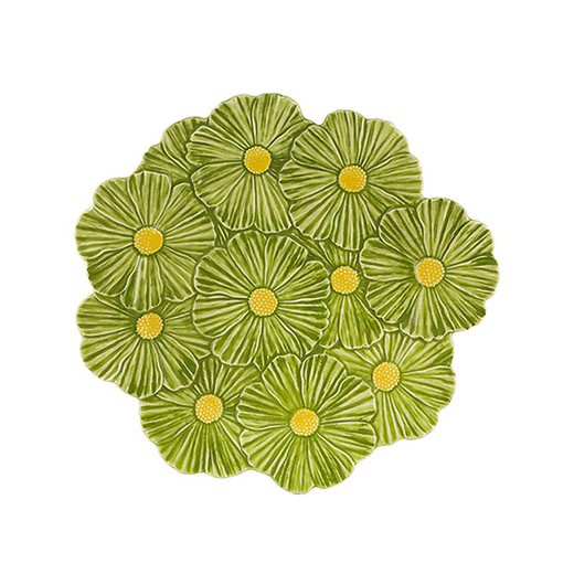 Cosmos earthenware presentation plate in green, 37 x 34.5 x 2 cm | Maria Flor