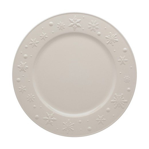 White earthenware presentation plate, Ø 34 x 3 cm | Snowflakes