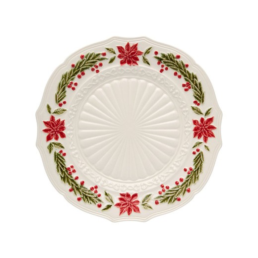 White and multicoloured earthenware presentation plate, Ø 32 x 3.3 cm | Christmas