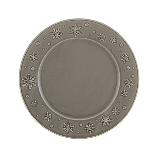 Earthenware presentation plate in grey, Ø 34 x 3 cm | Snowflakes