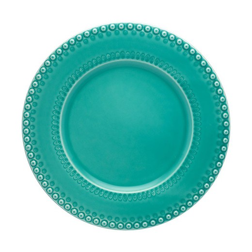 Turquoise earthenware presentation plate, 34 x 34 x 3 cm | Fantasy