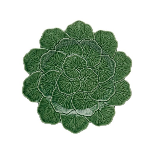 Green earthenware presentation plate, Ø 33 x 4 cm | Geranium