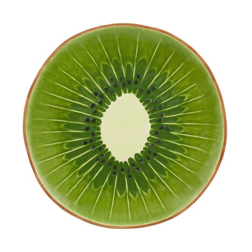 Green and brown earthenware serving plate, 33 x 32.6 x 3 cm | Tropical Fruits