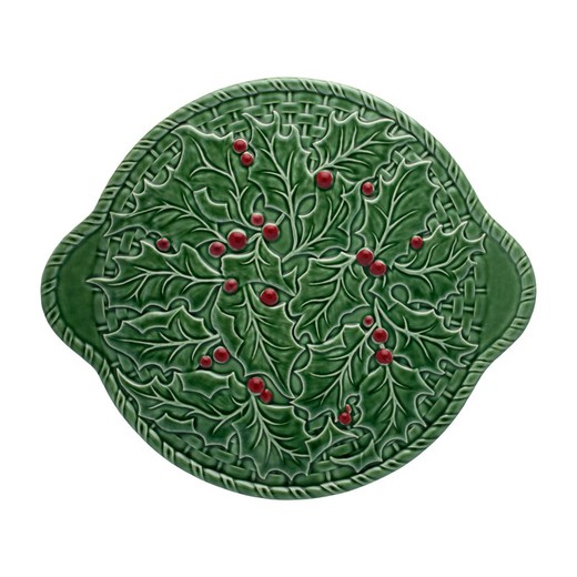 Earthenware presentation plate in green and red, 36 x 30 x 2 cm | Holly
