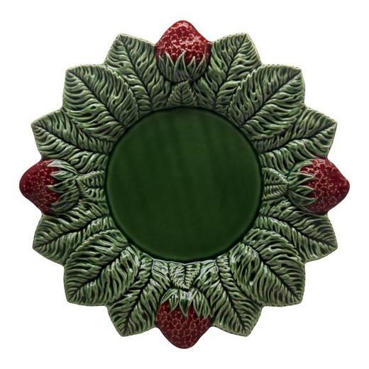 Green and red earthenware presentation plate, Ø 33 x 4 cm | Strawberries