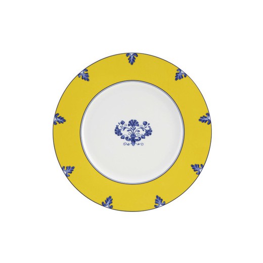 Yellow and blue porcelain presentation plate, Ø 32.5 x 2 cm | white castle