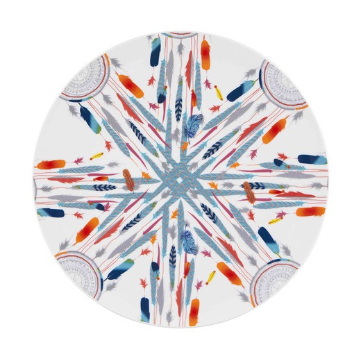 White and multicoloured porcelain presentation plate, 33.7 x 33.7 x 1.6 cm | Dreamcatcher