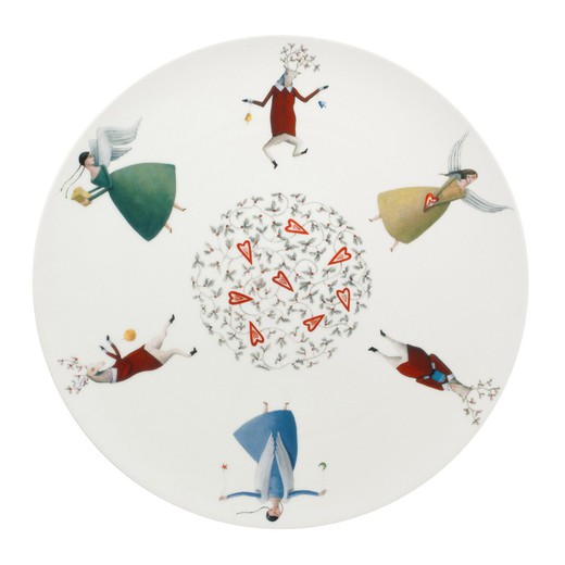 Platzteller aus mehrfarbigem Porzellan, Ø 33,7 x 1,6 cm | Engel
