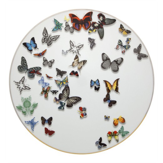 Wielokolorowy porcelanowy talerz prezentacyjny, Ø 33,7 x 1,6 cm | parada motyli