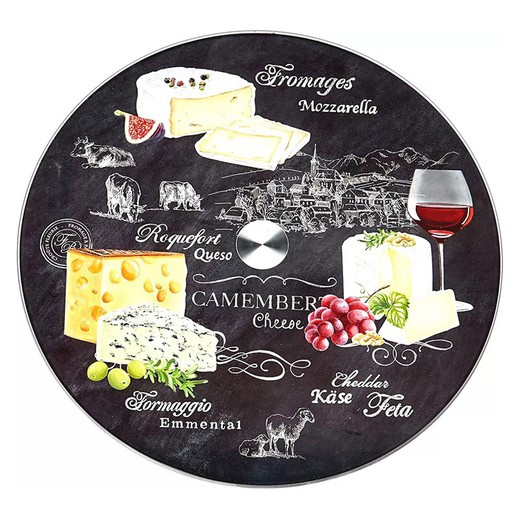 Assiette à fromage rotative en verre multicolore, Ø 32 x 2,5 cm | Monde du fromage