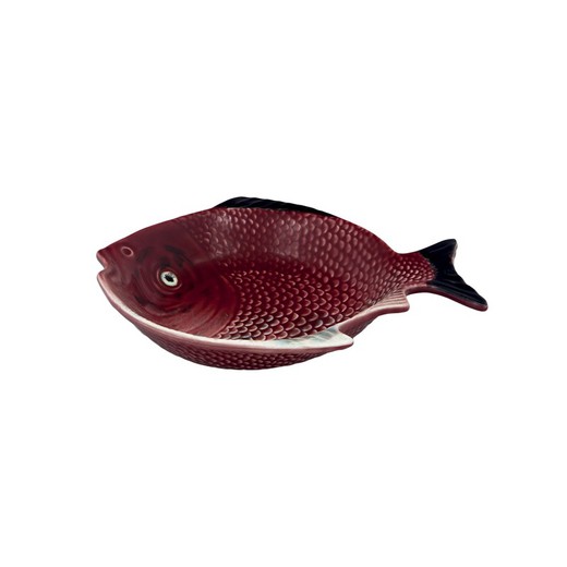 Plato hondo de loza en granate y blanco, 24 x 21 x 4 cm | Peces