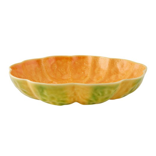 Deep earthenware plate in orange and green, 26.5 x 26 x 5.5 cm | Pumpkin