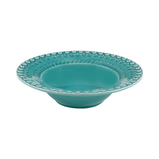 Deep earthenware plate in turquoise, 21 x 21 x 5.5 cm | Fantasy