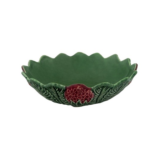 Deep earthenware plate in green and red, Ø 23.5 x 6.5 cm | Strawberries