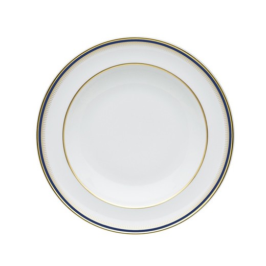 Deep porcelain plate in white, blue and gold, 22.8 x 22.8 x 3.7 cm | Cambridge