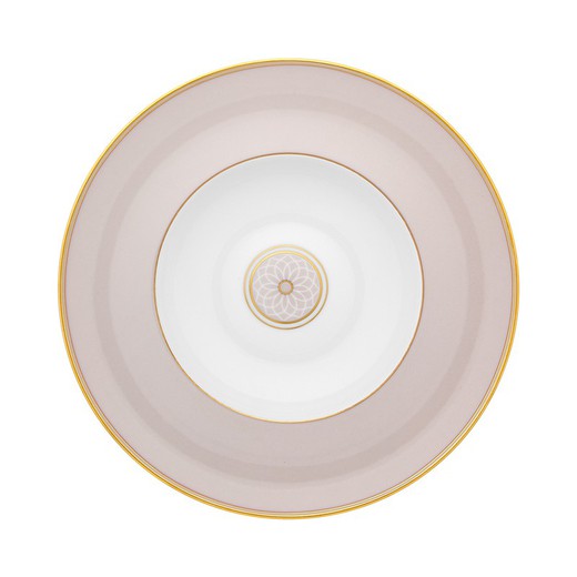 Deep porcelain plate in white, beige and gold, 25.2 x 25.2 x 4.6 cm | Terrace